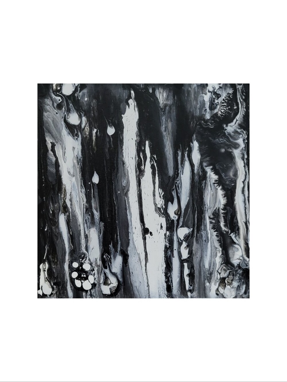 Hand Crafted Abstract Black & White 12x12 Inches Wall Art Canvas Painting - Picture 4 of 6